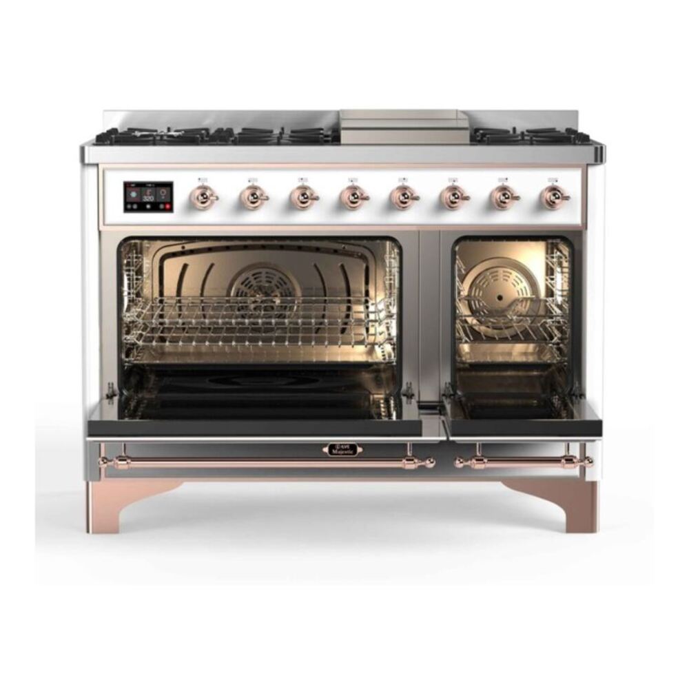 ILVE Majestic II 48 inch Triple Glass Door Natural Gas Dual Fuel Range Copper White