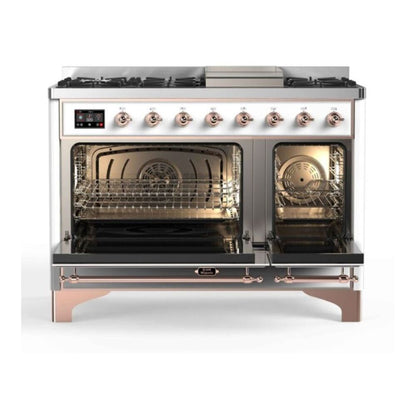 ILVE Majestic II 48 inch Triple Glass Door Natural Gas Dual Fuel Range Copper White
