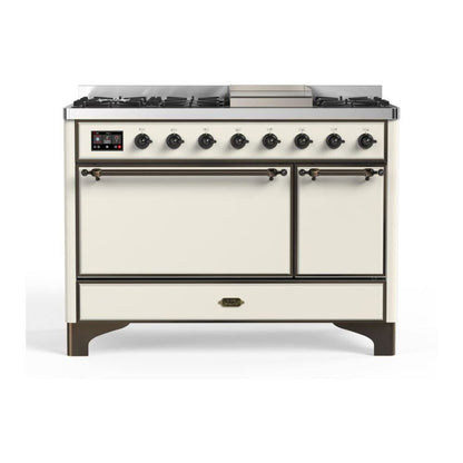 ILVE Majestic II 48 inch Solid Door Natural Gas Dual Fuel Range Burnished Antique White