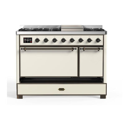 ILVE Majestic II 48 inch Solid Door Natural Gas Dual Fuel Range Burnished Antique White