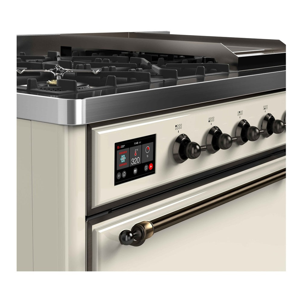 ILVE Majestic II 48 inch Solid Door Natural Gas Dual Fuel Range Burnished Antique White