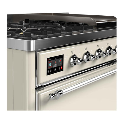 ILVE Majestic II 48 inch Solid Door Natural Gas Dual Fuel Range Chrome Antique White