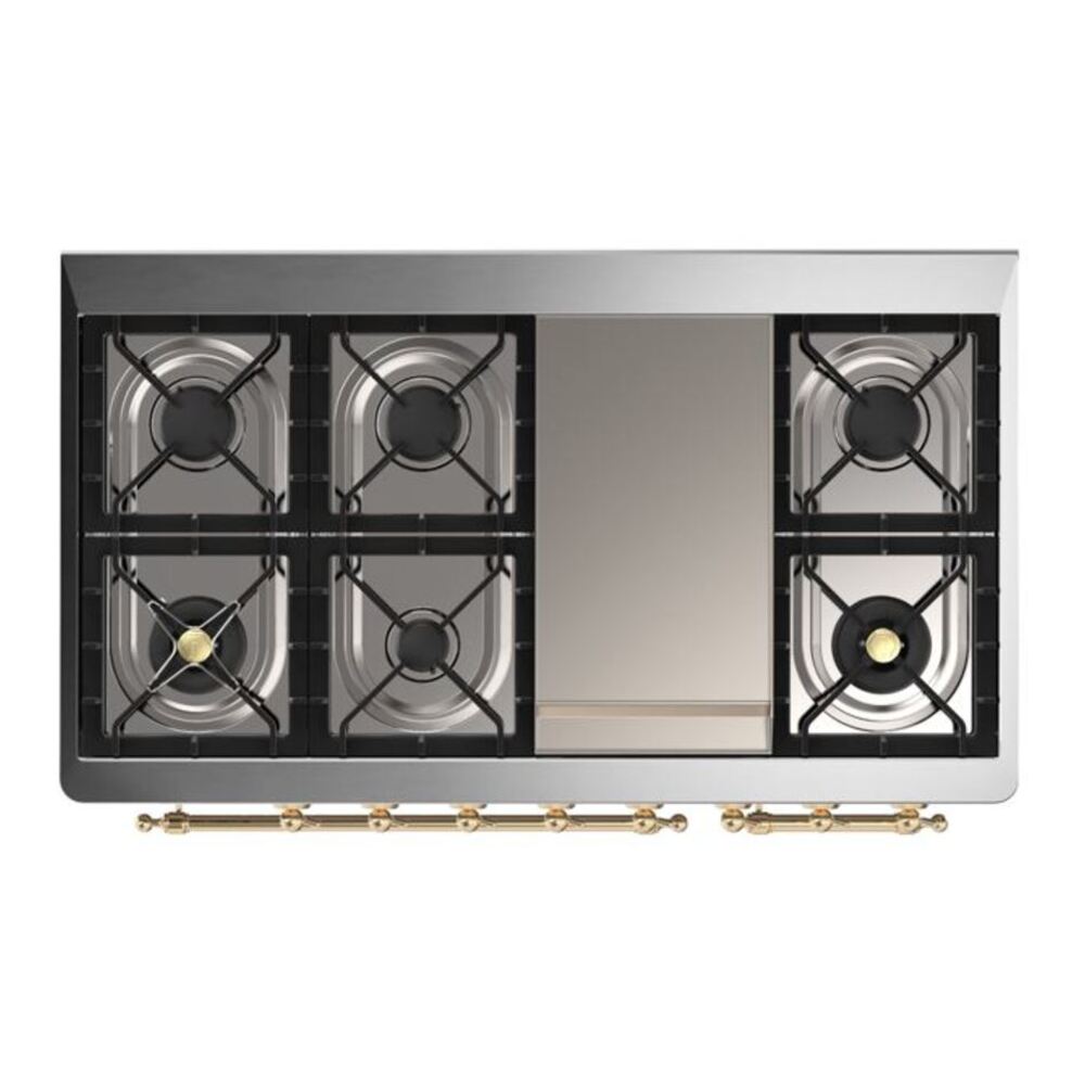 ILVE Majestic II 48 inch Solid Door Natural Gas Dual Fuel Range Brass Antique White