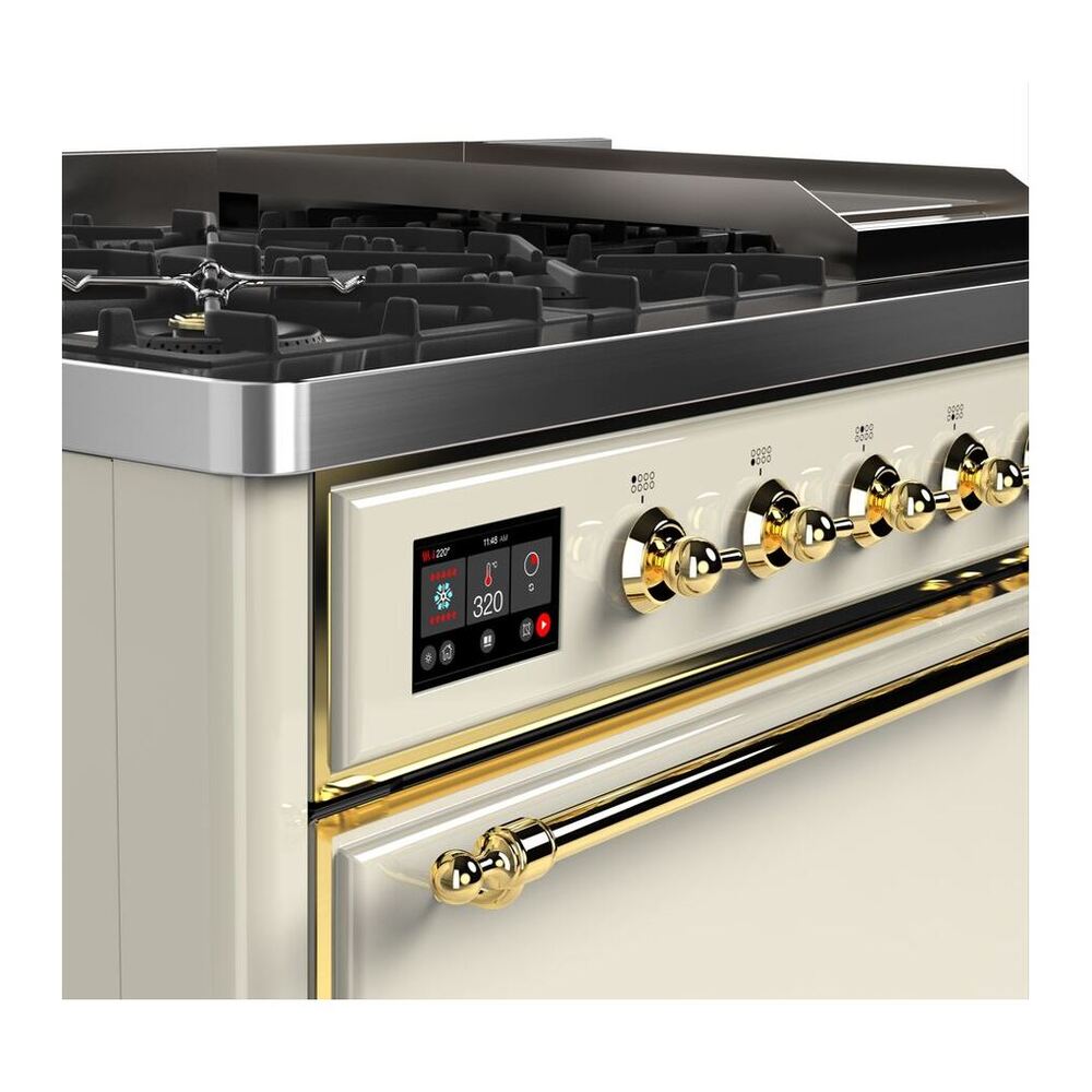 ILVE Majestic II 48 inch Solid Door Natural Gas Dual Fuel Range Brass Antique White