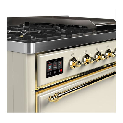 ILVE Majestic II 48 inch Solid Door Natural Gas Dual Fuel Range Brass Antique White