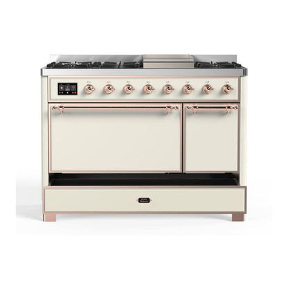 ILVE Majestic II 48 inch Solid Door Natural Gas Dual Fuel Range Copper Antique White