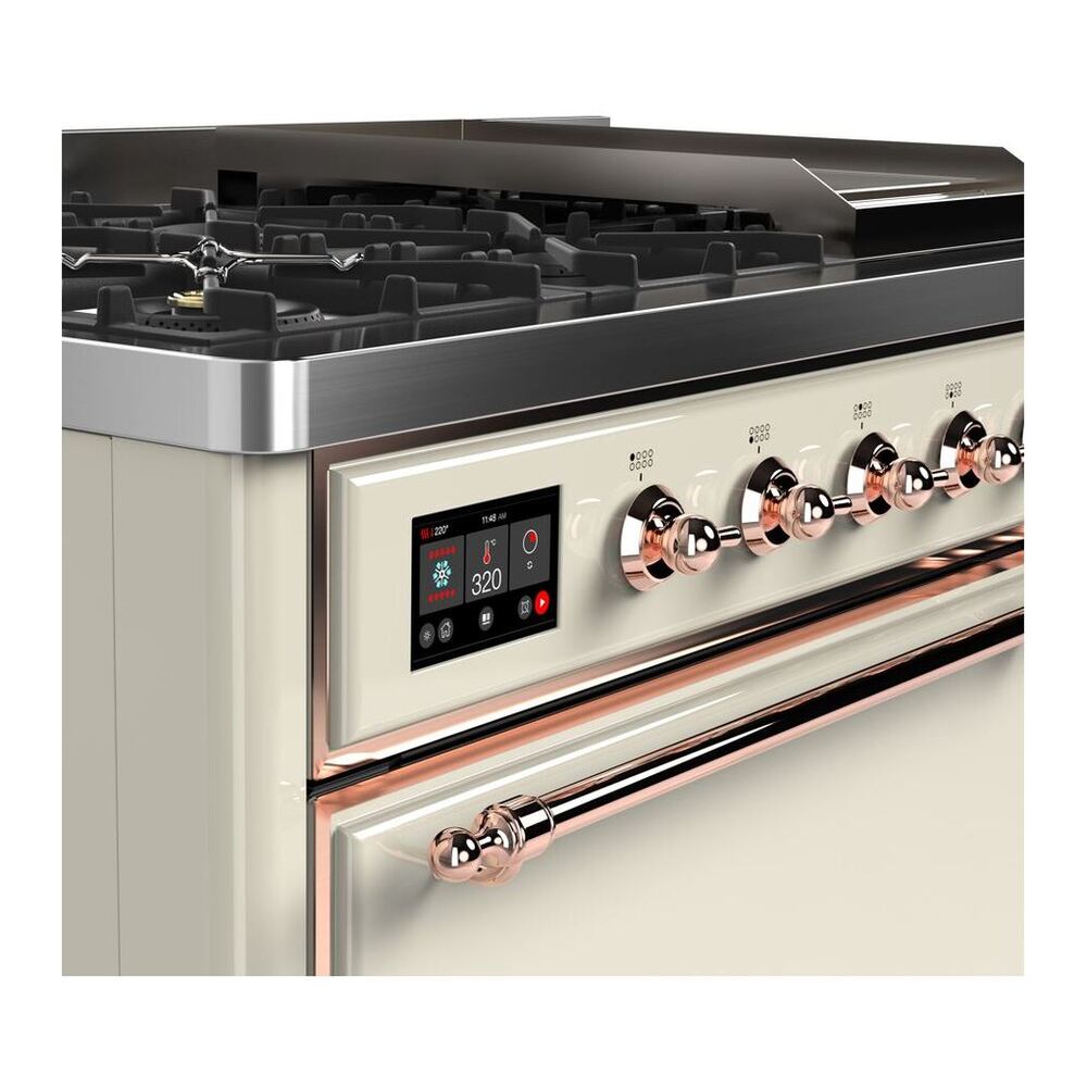 ILVE Majestic II 48 inch Solid Door Natural Gas Dual Fuel Range Copper Antique White