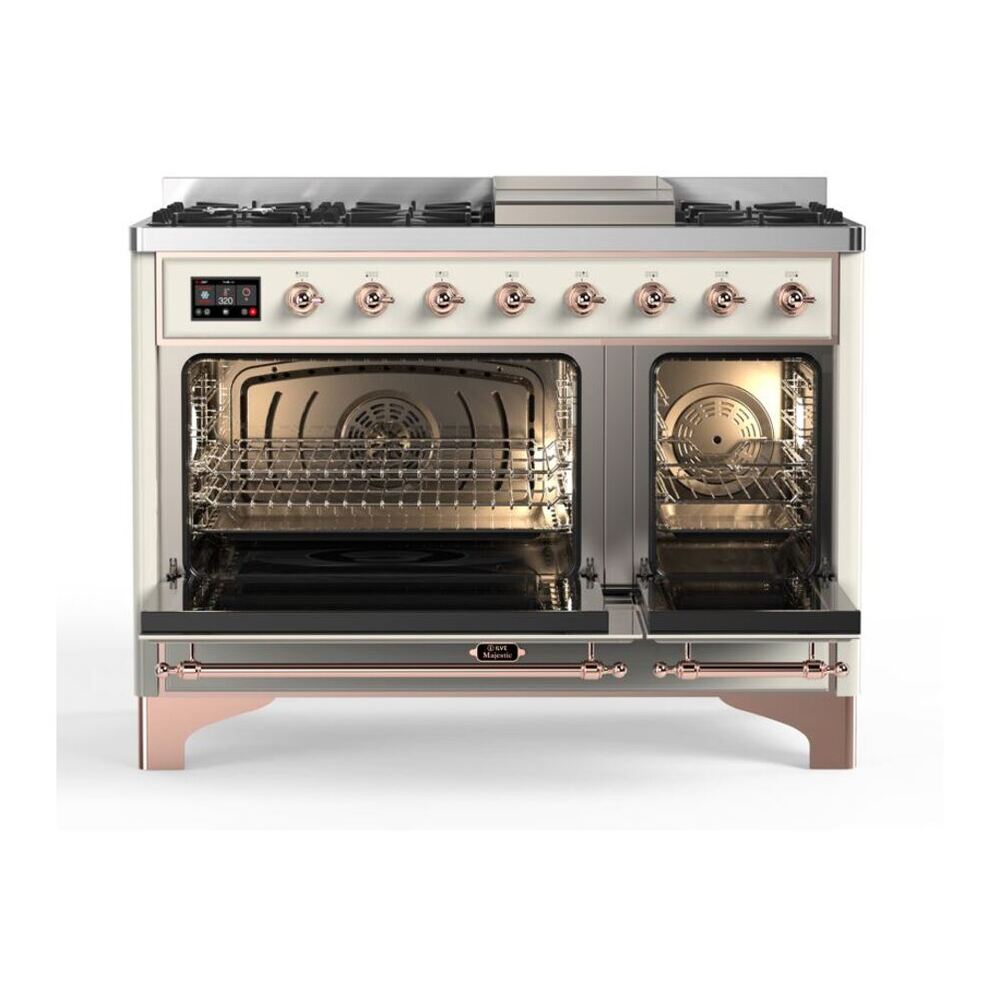 ILVE Majestic II 48 inch Solid Door Natural Gas Dual Fuel Range Copper Antique White