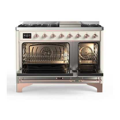 ILVE Majestic II 48 inch Solid Door Natural Gas Dual Fuel Range Copper Antique White