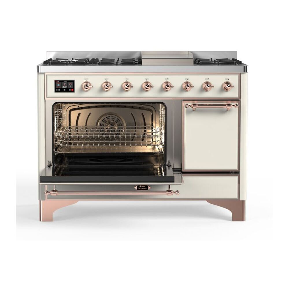 ILVE Majestic II 48 inch Solid Door Natural Gas Dual Fuel Range Copper Antique White