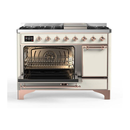 ILVE Majestic II 48 inch Solid Door Natural Gas Dual Fuel Range Copper Antique White