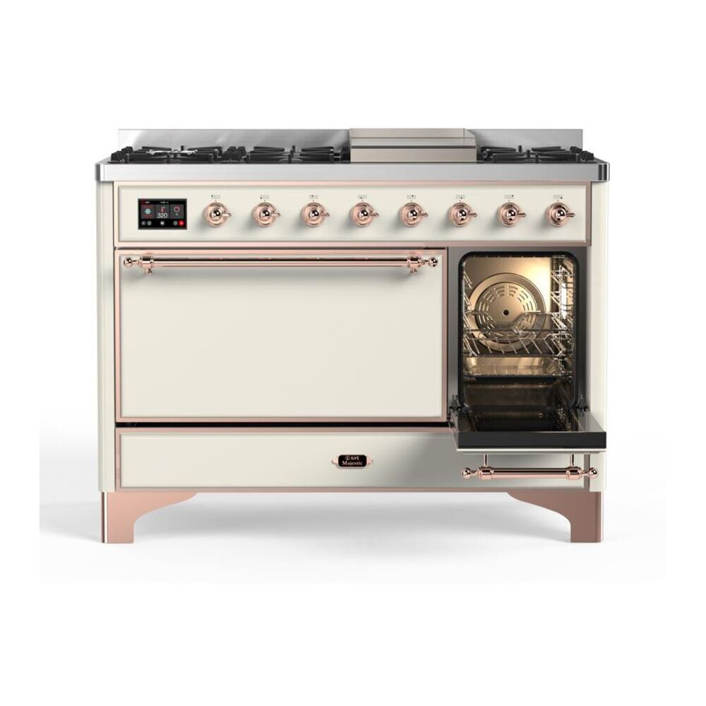 ILVE Majestic II 48 inch Solid Door Natural Gas Dual Fuel Range Copper Antique White