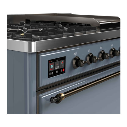 ILVE Majestic II 48" Blue Grey Dual Fuel Range with 8 Burners and Griddle Solid Door Liquid Propane