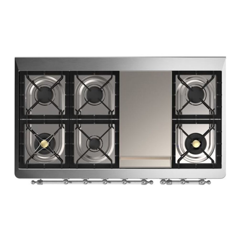 ILVE Majestic II 48 inch Solid Door Natural Gas Dual Fuel Range Chrome Blue Grey