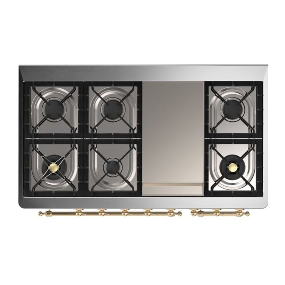 ILVE Majestic II 48 inch Solid Door Natural Gas Dual Fuel Range Brass Blue Grey