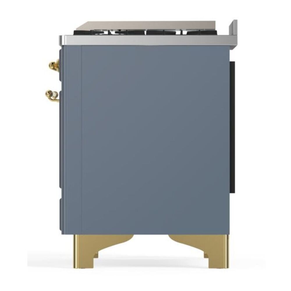 ILVE Majestic II 48 inch Solid Door Natural Gas Dual Fuel Range Brass Blue Grey