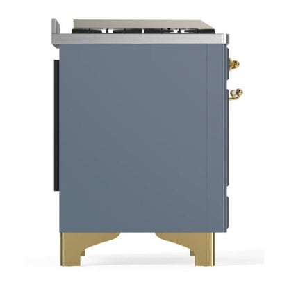 ILVE Majestic II 48 inch Solid Door Natural Gas Dual Fuel Range Brass Blue Grey