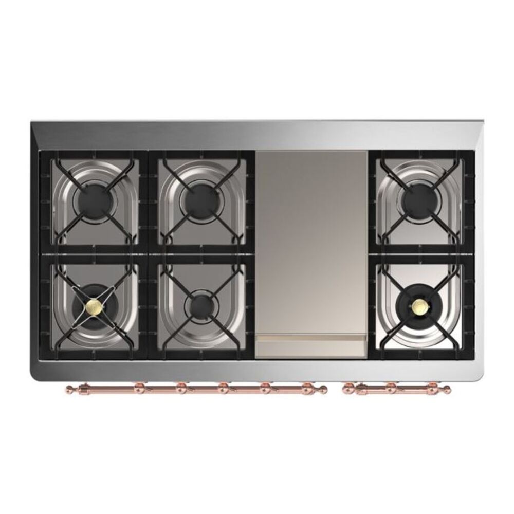 ILVE Majestic II 48 inch Solid Door Natural Gas Dual Fuel Range Copper Blue Grey
