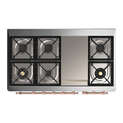 ILVE Majestic II 48 inch Solid Door Natural Gas Dual Fuel Range Copper Blue Grey