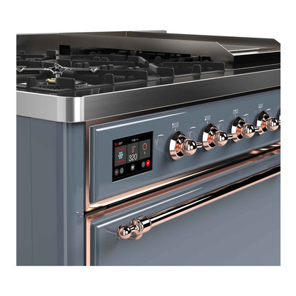ILVE Majestic II 48 inch Solid Door Natural Gas Dual Fuel Range Copper Blue Grey