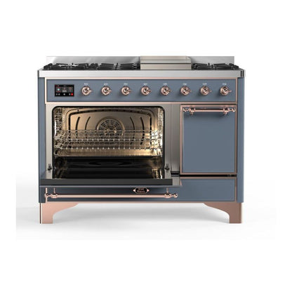 ILVE Majestic II 48 inch Solid Door Natural Gas Dual Fuel Range Copper Blue Grey