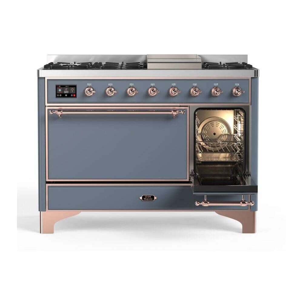 ILVE Majestic II 48 inch Solid Door Natural Gas Dual Fuel Range Copper Blue Grey
