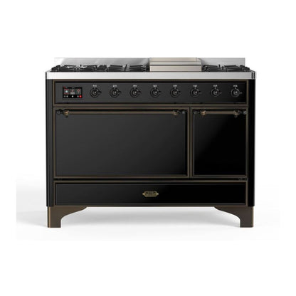 ILVE Majestic II 48 inch Solid Door Natural Gas Dual Fuel Range Burnished Glossy Black