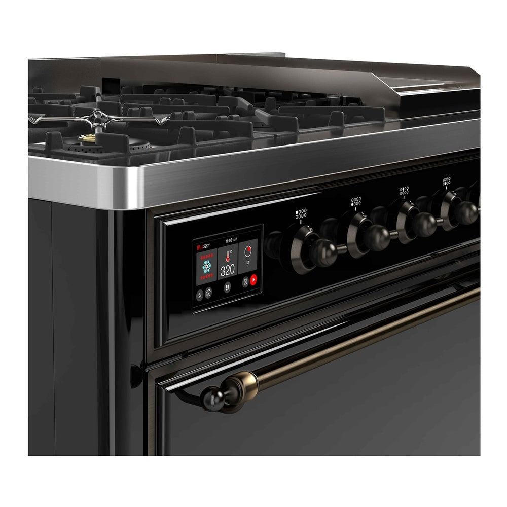 ILVE Majestic II 48 inch Solid Door Natural Gas Dual Fuel Range Burnished Glossy Black