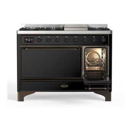 ILVE Majestic II 48 inch Solid Door Natural Gas Dual Fuel Range Burnished Glossy Black