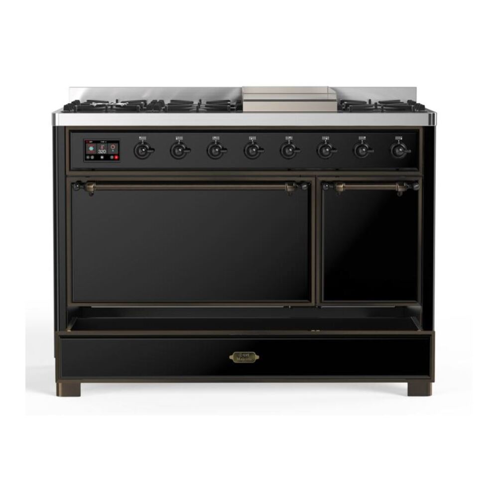 ILVE Majestic II 48 inch Solid Door Natural Gas Dual Fuel Range Burnished Glossy Black