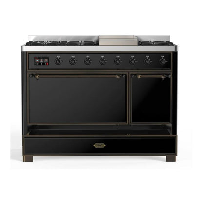 ILVE Majestic II 48 inch Solid Door Natural Gas Dual Fuel Range Burnished Glossy Black