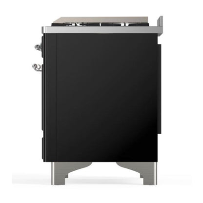 ILVE Majestic II 48 inch Solid Door Natural Gas Dual Fuel Range Chrome Glossy Black