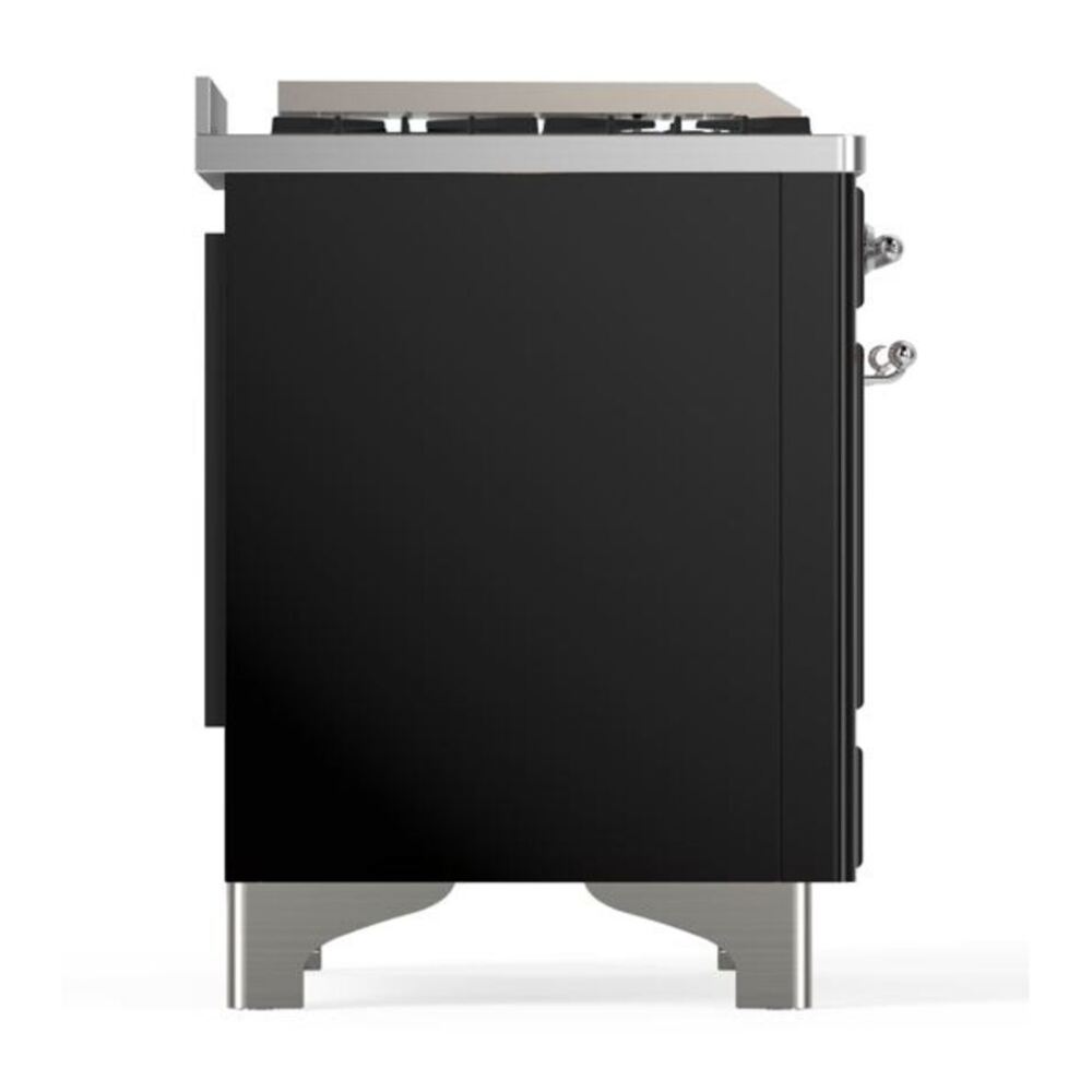 ILVE Majestic II 48 inch Solid Door Natural Gas Dual Fuel Range Chrome Glossy Black