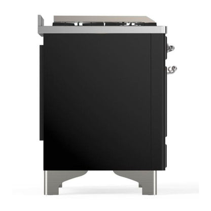 ILVE Majestic II 48 inch Solid Door Natural Gas Dual Fuel Range Chrome Glossy Black