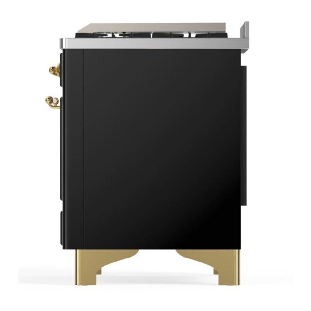 ILVE Majestic II 48 inch Solid Door Natural Gas Dual Fuel Range Brass Glossy Black