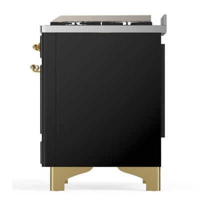ILVE Majestic II 48 inch Solid Door Natural Gas Dual Fuel Range Brass Glossy Black