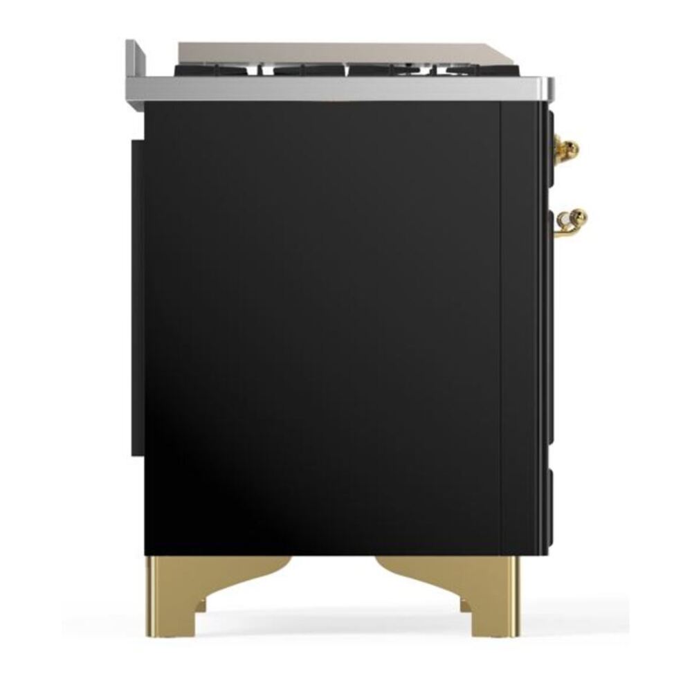 ILVE Majestic II 48 inch Solid Door Natural Gas Dual Fuel Range Brass Glossy Black