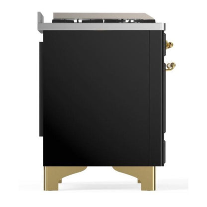 ILVE Majestic II 48 inch Solid Door Natural Gas Dual Fuel Range Brass Glossy Black
