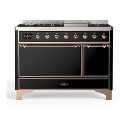 ILVE Majestic II 48 inch Solid Door Natural Gas Dual Fuel Range Copper Glossy Black