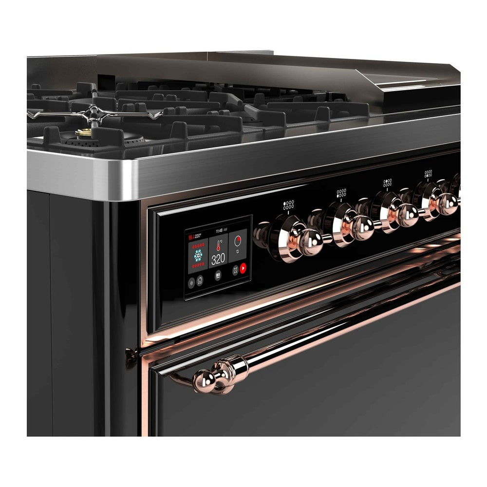 ILVE Majestic II 48 inch Solid Door Natural Gas Dual Fuel Range Copper Glossy Black