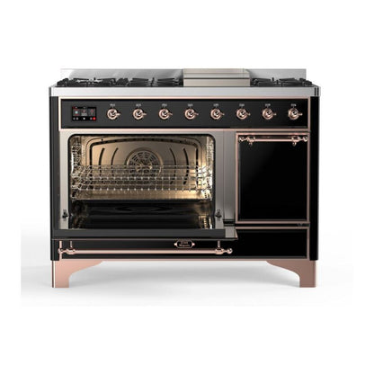 ILVE Majestic II 48 inch Solid Door Natural Gas Dual Fuel Range Copper Glossy Black