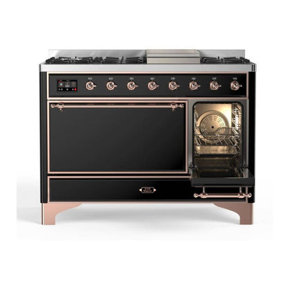 ILVE Majestic II 48 inch Solid Door Natural Gas Dual Fuel Range Copper Glossy Black