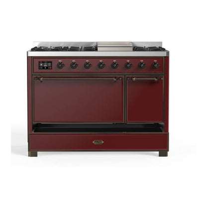 ILVE Majestic II 48 inch Solid Door Natural Gas Dual Fuel Range Burnished Burgundy