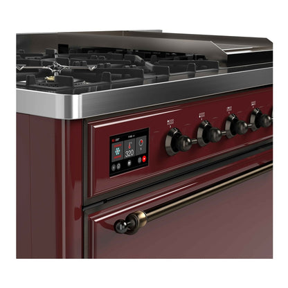 ILVE Majestic II 48 inch Solid Door Natural Gas Dual Fuel Range Burnished Burgundy