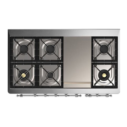 ILVE Majestic II 48 inch Solid Door Natural Gas Dual Fuel Range Chrome Burgundy