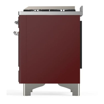 ILVE Majestic II 48 inch Solid Door Natural Gas Dual Fuel Range Chrome Burgundy