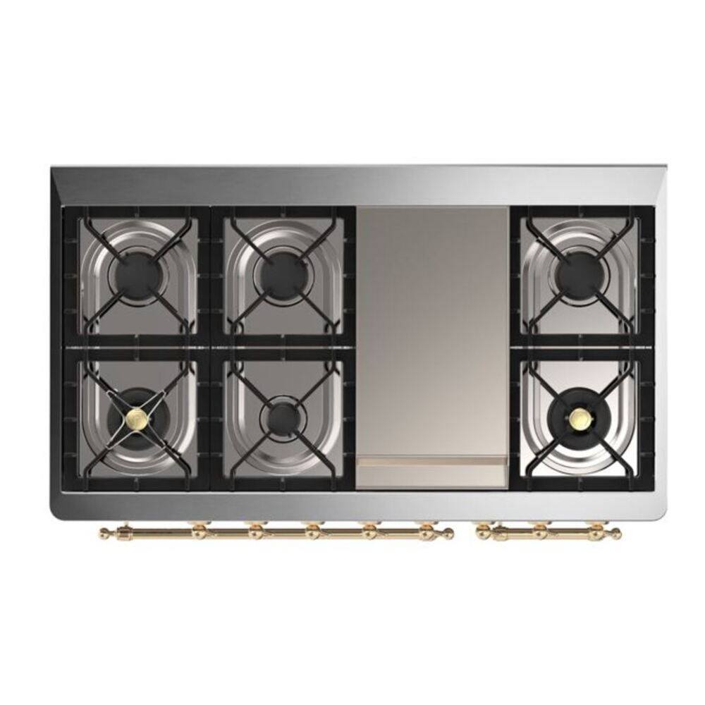 ILVE Majestic II 48 inch Solid Door Natural Gas Dual Fuel Range Brass Burgundy