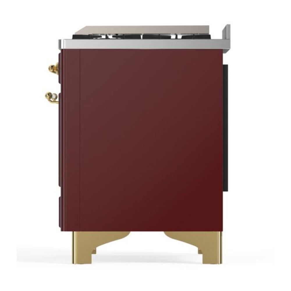 ILVE Majestic II 48 inch Solid Door Natural Gas Dual Fuel Range Brass Burgundy
