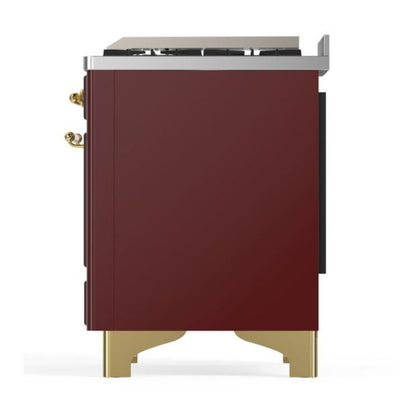 ILVE Majestic II 48 inch Solid Door Natural Gas Dual Fuel Range Brass Burgundy