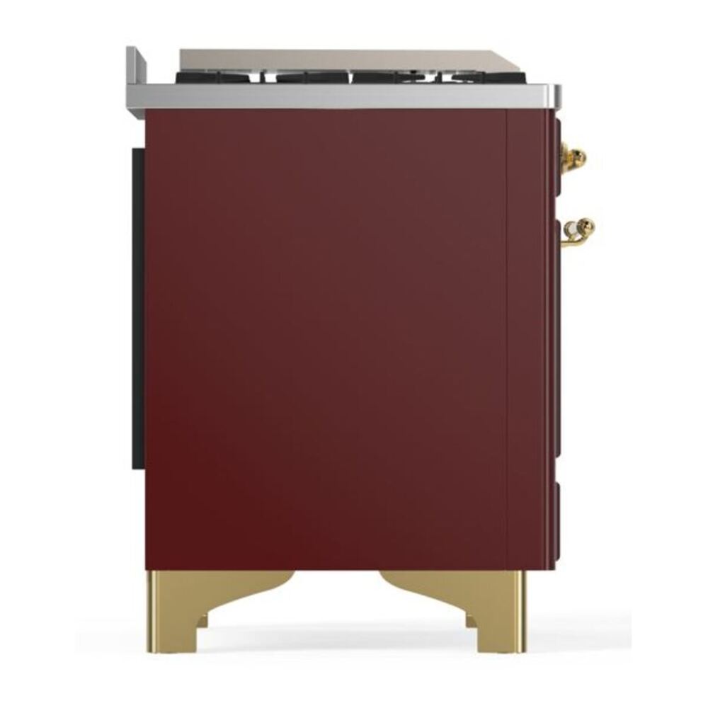 ILVE Majestic II 48 inch Solid Door Natural Gas Dual Fuel Range Brass Burgundy